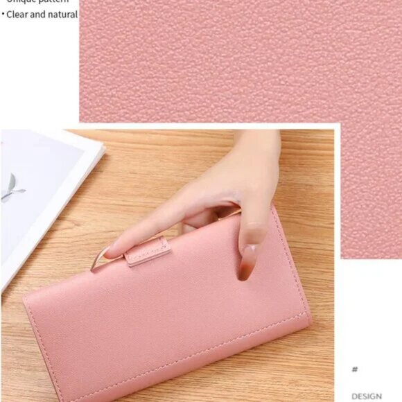 $10 ADD ON ITEM- Pink Leather Clutch Trifold Long Wallet Card Holder Coin Purse - Picture 7 of 10